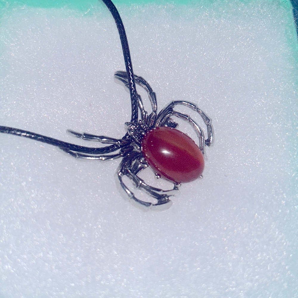 Gothic Carnelian Spider 18-20" Black cord Necklace